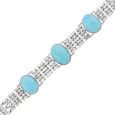 Lot 202 - Platinum, Turquoise and Diamond Bracelet