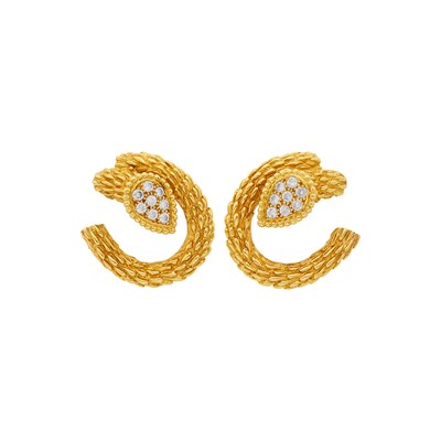 Lot 145 - Boucheron Pair of Gold and Diamond Hoop Earclips, France
