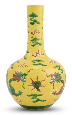 Lot 403 - A Chinese Yellow-Ground Porcelain Dragon Vase