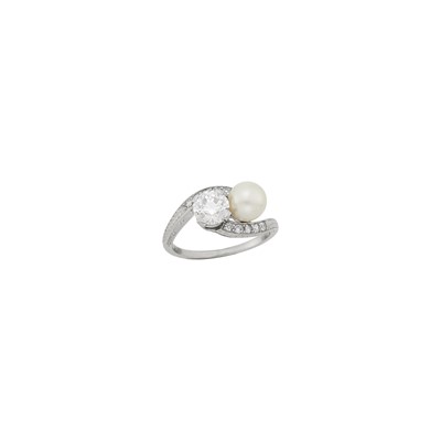 Lot 82 - Platinum, Diamond and Natural Pearl Ring