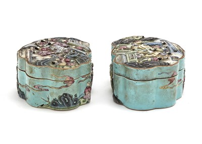 Lot 220 - A Pair of Chinese Enameled Porcelain Boxes