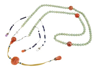 Lot 48 - A Chinese Jade and Carnelian Court Necklace