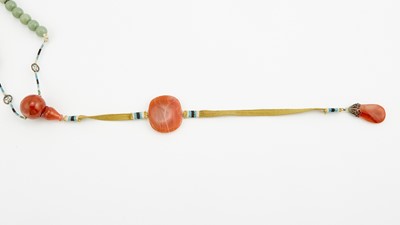 Lot 48 - A Chinese Jade and Carnelian Court Necklace