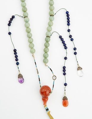 Lot 48 - A Chinese Jade and Carnelian Court Necklace