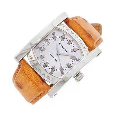 Lot 1137 - Bulgari Stainless Steel, Mother-of-Pearl and Diamond 'Assioma' Wristwatch