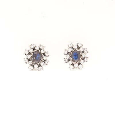 Lot 1187 - Pair of White Gold, Sapphire and Diamond Earclips
