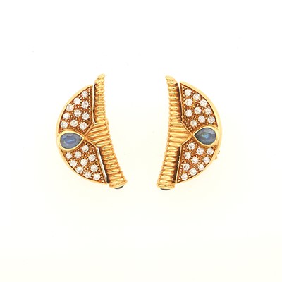 Lot 1136 - Pair of Gold, Sapphire and Diamond Earclips