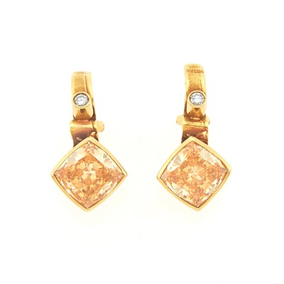 Lot 1140 - Misan Pair of Gold, Simulated Stone and Diamond Earclips