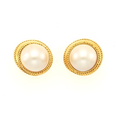 Lot 1147 - Pair of Gold and Mabé Pearl Earclips