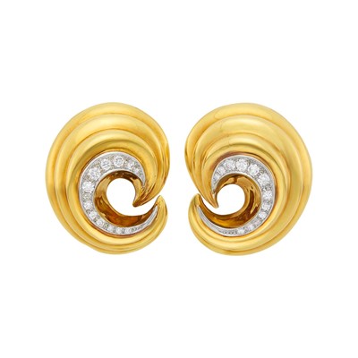 Lot 9 - Cartier Pair of Two-Color Gold and Diamond Crescent Earclips
