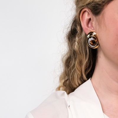 Lot 9 - Cartier Pair of Two-Color Gold and Diamond Crescent Earclips