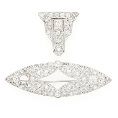 Lot 1168 - Platinum and Diamond Brooch and Clip