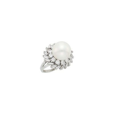 Lot 139 - Platinum, South Sea Cultured Pearl and Diamond Ring