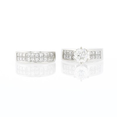 Lot 1154 - Platinum and Diamond Ring and Diamond Band Ring