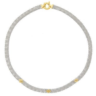 Lot 1125 - Platinum, Gold and Diamond Mesh Necklace