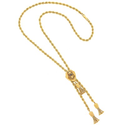 Lot 1248 - Gold and Sapphire Slide Fringe Chain Necklace