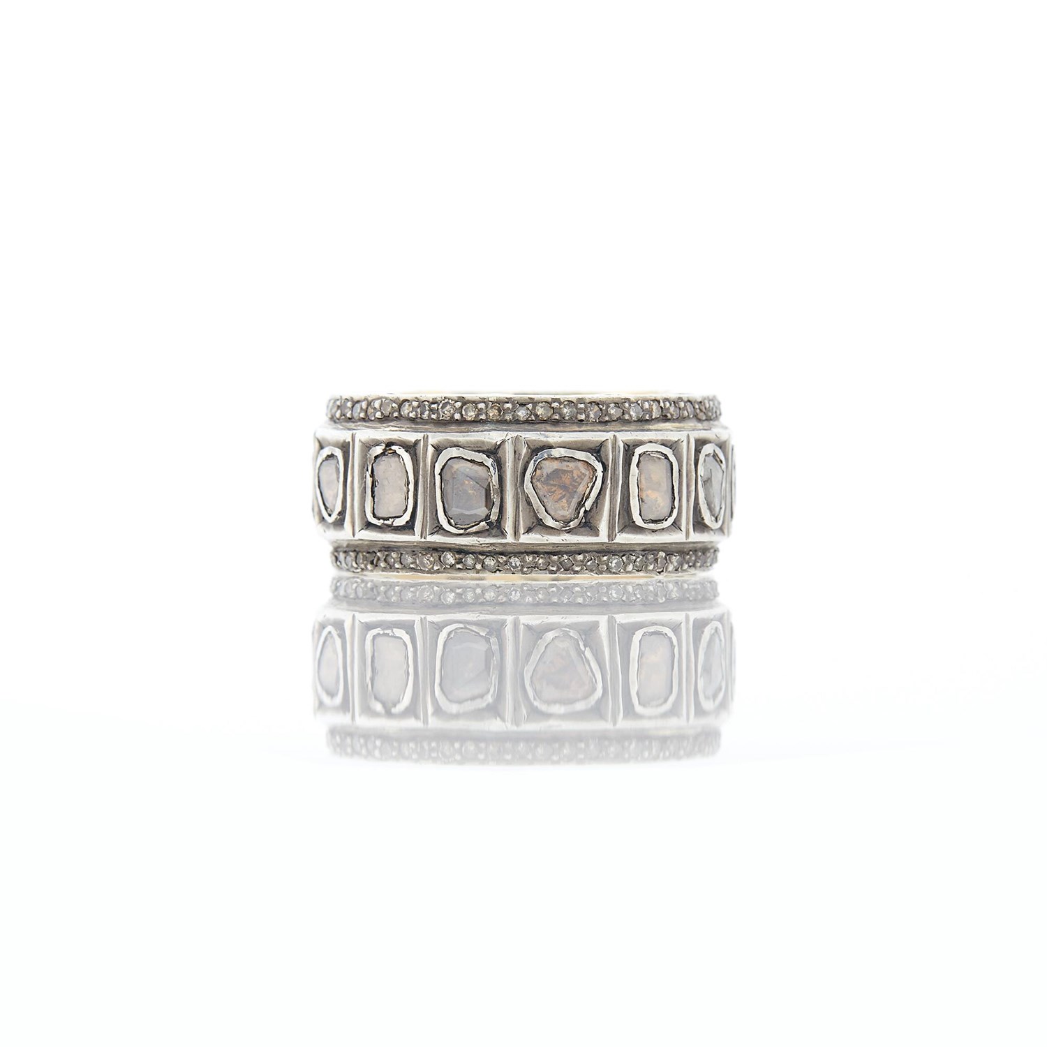 Lot 1055 - Indian Platinum, Gold, Colored Diamond and Diamond Band Ring