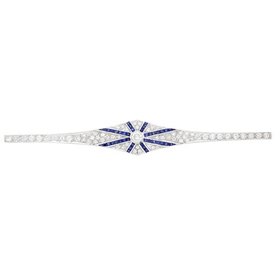 Lot 1206 - White Gold, Diamond and Sapphire Brooch