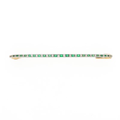 Lot 2203 - LaCloche Frères Paris Gold, Platinum, Emerald and Diamond Safety Pin Brooch