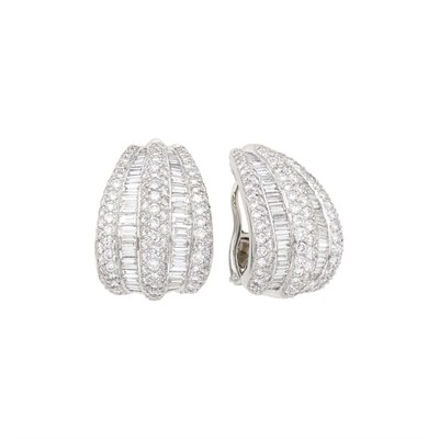 Lot 145 - Pair of Platinum and Diamond Bombé Earrings