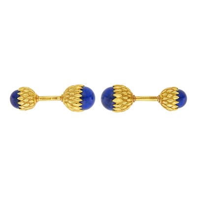 Lot 34 - Tiffany & Co., Schlumberger Pair of Gold and Lapis Acorn Cufflinks