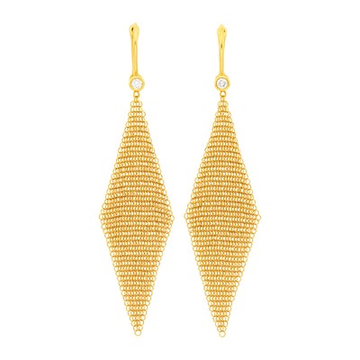 Lot 1 - Tiffany & Co., Elsa Peretti Pair of Gold and Diamond 'Scarf' Mesh Pendant-Earrings