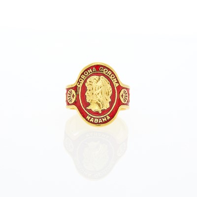 Lot 1037 - Cartier Gold and Red Enamel Cigar Band Ring