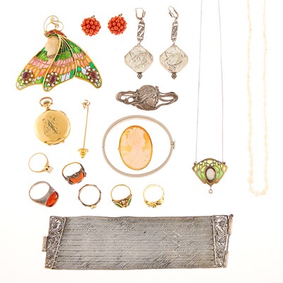 Lot 1196 - Group of Antique and Period Silver and Gold Jewelry and Jewelry