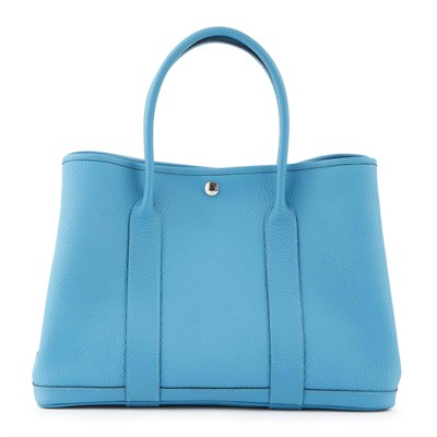 Lot 181 - Hermès Turquoise Leather 'Garden Party' Tote Bag