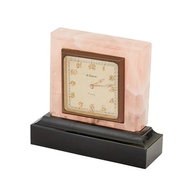 Lot 203 - Cartier Rose Quartz Desk Clock Height 3 inches,...
