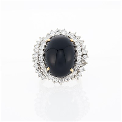 Lot 1131 - Two-Color Low Karat Gold, Black Onyx and Diamond Ring