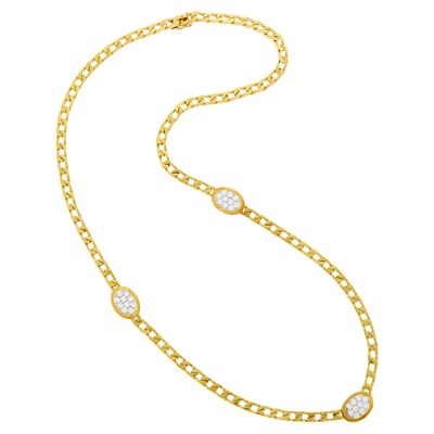 Lot 122 - Long Two-Color Gold and Diamond Curb Link Chain Necklace