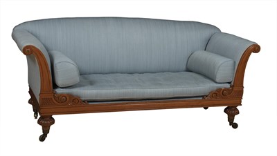 Lot 108 - William IV Style Upholstered Fruitwood Settee...