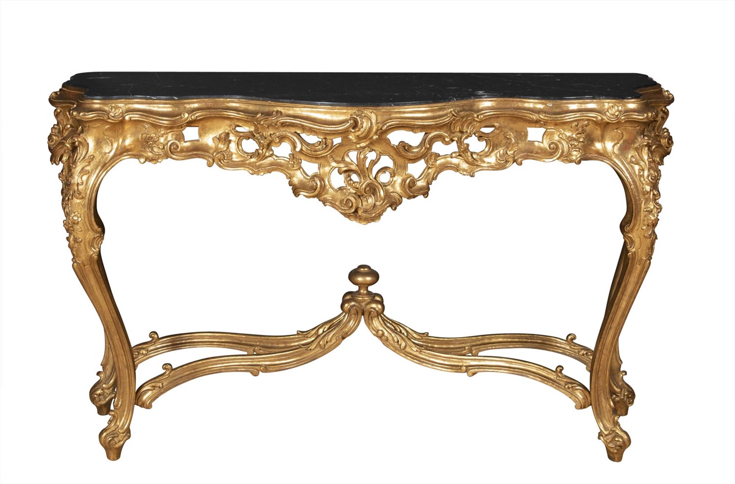 Lot 272 - Continental Rococo Style Giltwood Marble Top Console