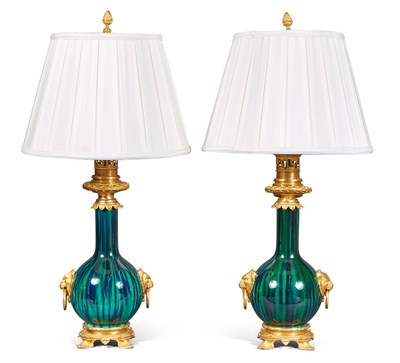 Lot 84 - Pair of French Gilt-Bronze Green Ground...
