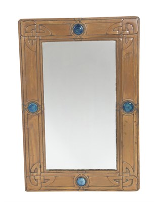 Lot 160 - Arts & Crafts Enamel Inset Copper Clad Mirror...