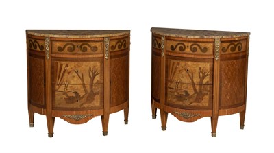 Lot 120 - Pair of Louis XVI Style Marble Top Marquetry...