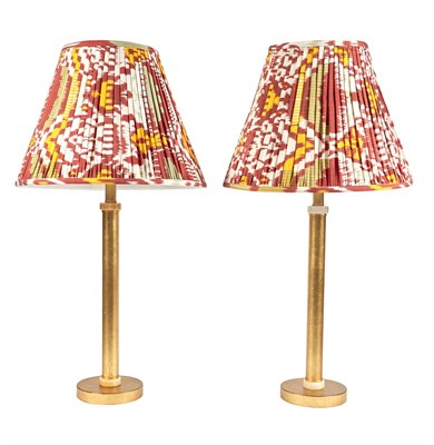 Lot 142 - Pair of Gilt-Metal Columnar Table Lamps Height...