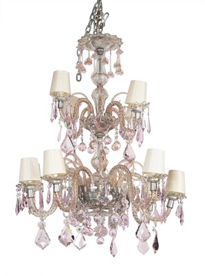 Lot 117 - George III Style Pink Glass Twelve-Light Chandelier