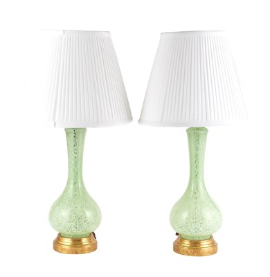 Lot 119 - Pair of Green Glass Bottle Vases as Lamps...