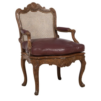 Lot 114 - Louis XV Caned Beechwood Fauteuil Height 36...