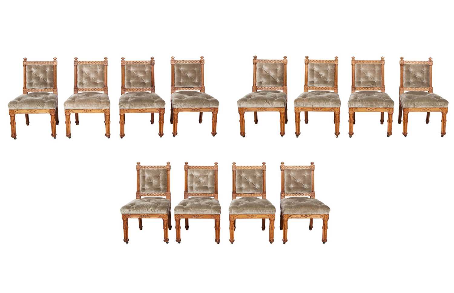 Lot 151 - Important Set of Twelve Geoge IV Gothic Revival Oak Dining Chairs from Knowsley Hall, Lancashire