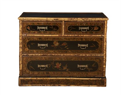 Lot 156 - Victorian Black Lacquer and Bamboo Chest of...