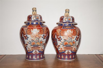 Lot 78 - Pair of Japanese Imari Porcelain Baluster Jars...