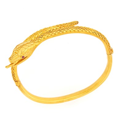 Lot 1054 - Antique Gold Serpent Bangle Bracelet