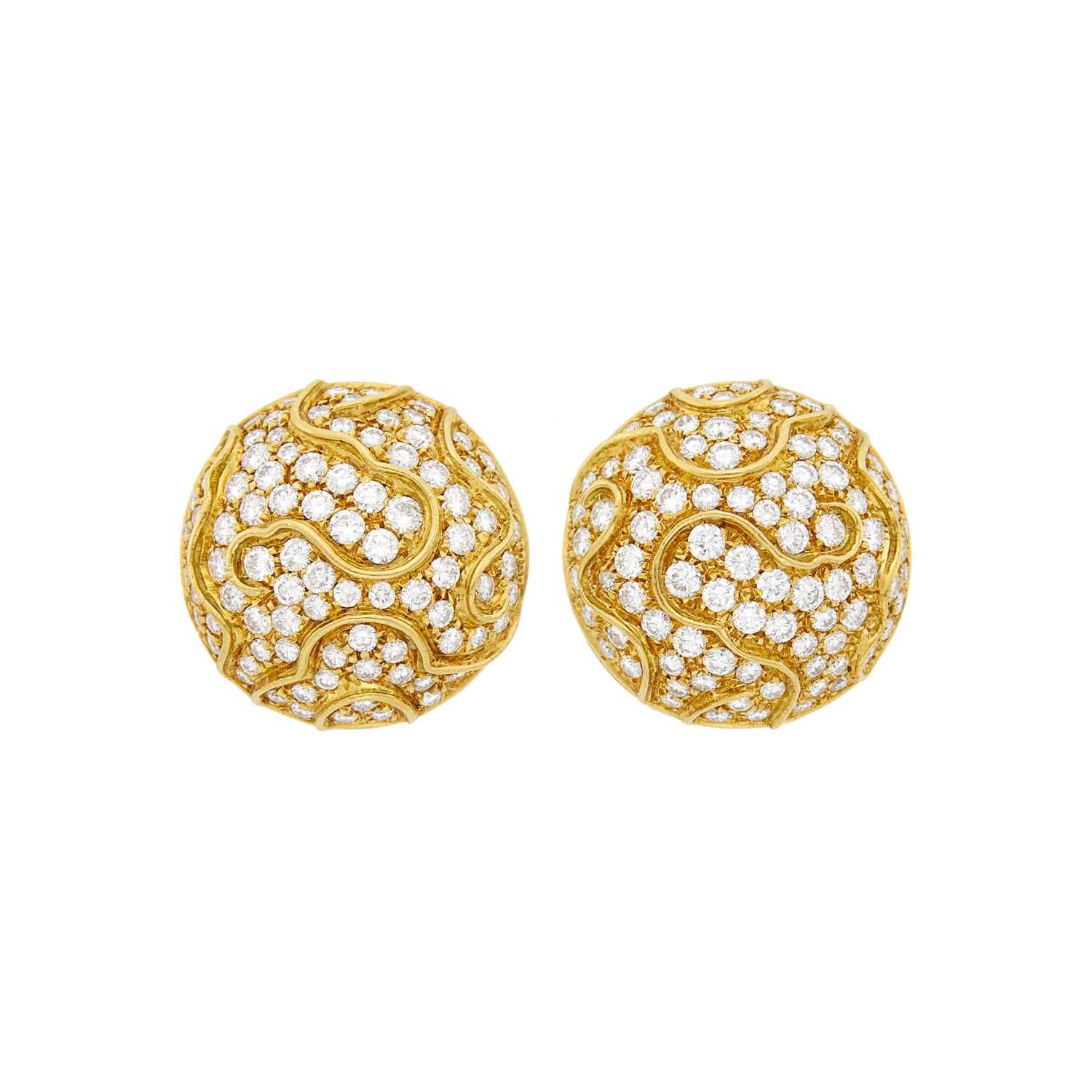 Lot 117 - Pair of Gold and Diamond Bombé Earclips