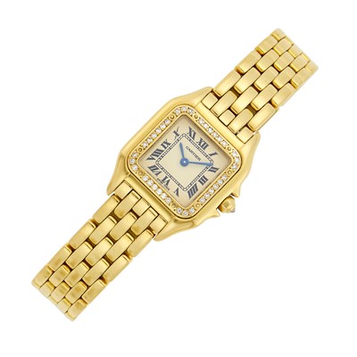 Lot 138 - Cartier Gold and Diamond 'Panthère' Wristwatch