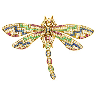 Lot 95 - Gold, Diamond and Colored Stone Dragonfly Brooch