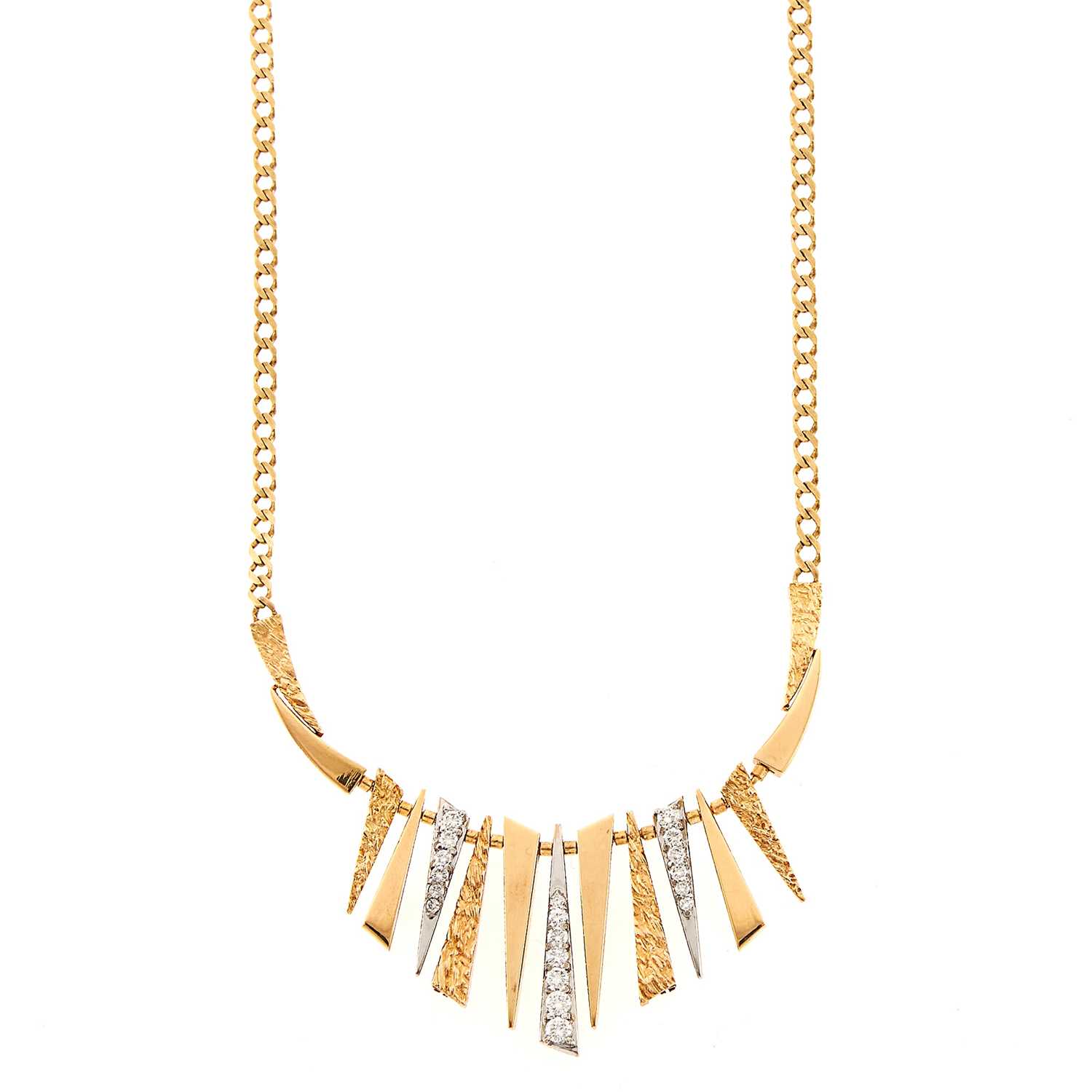 Lot 1047 - Two-Color Gold and Diamond Fringe Necklace