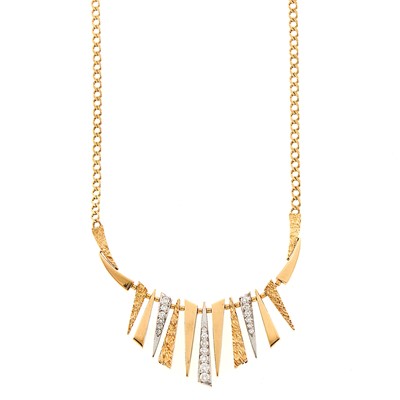 Lot 1047 - Two-Color Gold and Diamond Fringe Necklace